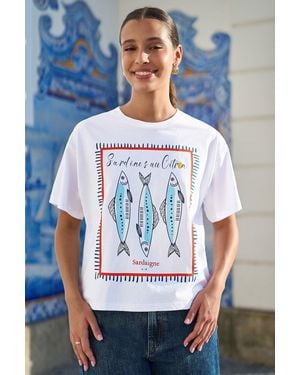 Yumi' Cotton Summer Motif T-Shirt - Blue