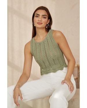Yumi' Crochet Knitted Tank Top - Green