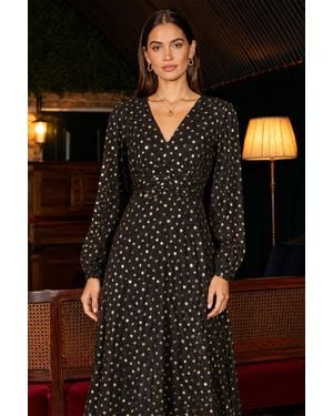 Yumi' Foil Print Midi Dress - Black