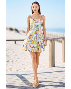 Yumi' Mediterranean Print Cotton Mini Sun Dress - Multicolour