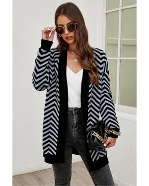 FS Collection Relaxed Geometric Intarsia Cosy Soft Cardigan - Black