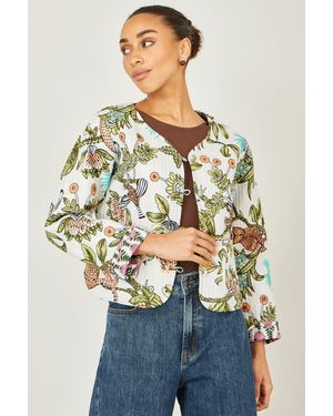 Yumi' Botanical Print Reversible Cotton Quilted Jacket - Blue