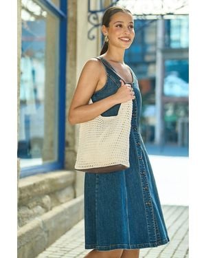 Yumi' Crochet Shoulder Bag With Faux Leather Straps - Blue