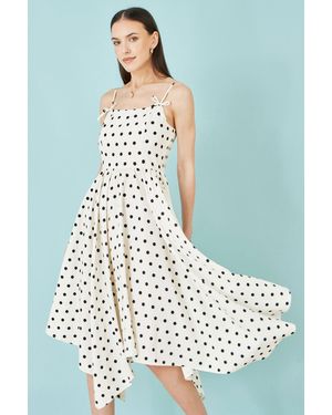 Yumi' Polka Dot Hankerchief Hem Dress - White