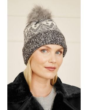 Yumi' Fairisle Beanie With Pom Pom - Grey