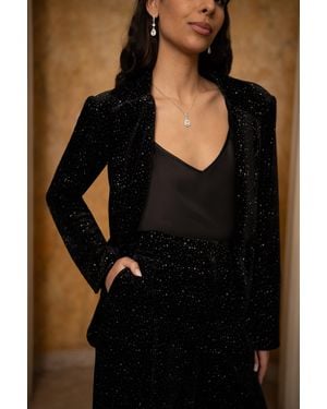 Yumi' Velvet Sparkle Oversize Blazer - Black
