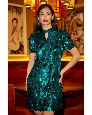 Yumi' Big Sequin Tunic With Keyhole Neckline - Blue