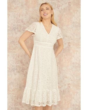 Yumi' Lace Midi Skater Dress - Natural