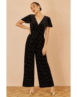 Yumi' Foil Print Velvet Jumpsuit - Black