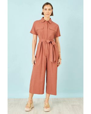 Yumi' Utility Relaxed Jumpsuit - Brown
