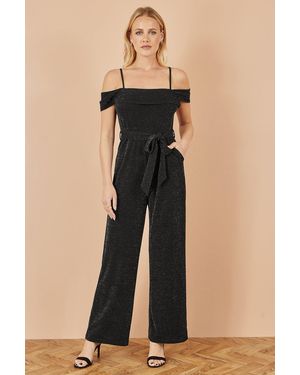 Yumi' Sparkle Stretch Bardot Jumpsuit - Black