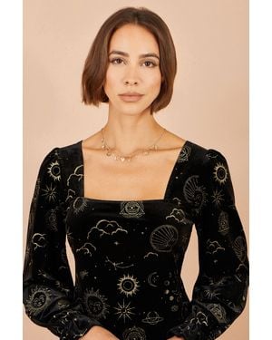 Yumi' Velvet Cosmic Print Top - Black