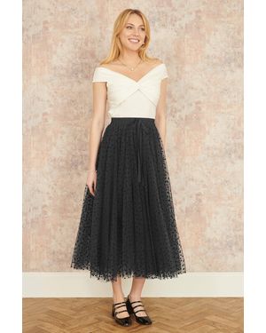 Yumi' Mesh Heart Print Tulle Skirt - Black