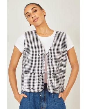 Yumi' Gingham Reversible Cotton Tie Waistcoat - Grey