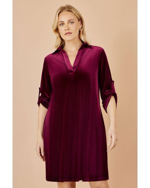 Yumi' Velvet Tunic Dress With 3/4 Sleeves - Red