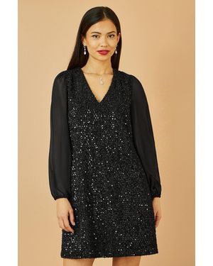Yumi' Sequin Tunic With Tie Back And Sheer Sleeves - Black