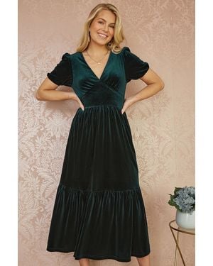 Yumi' Velvet Midi Dress - Black