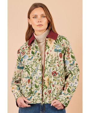 Yumi' Botanical Woven Bomber Jacket - Green