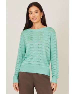 Yumi' Aqua Wave Metallic Thread Relaxed Jumper - Green