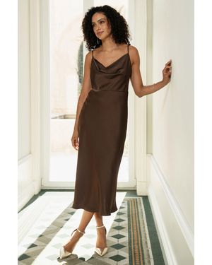 Yumi' Satin Cowl Neck Midi Slip Dress in Red | Lyst UK