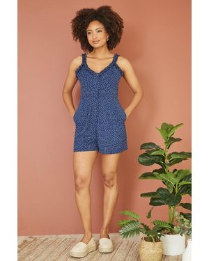 Mela Spot Print Button Up Playsuit - Blue