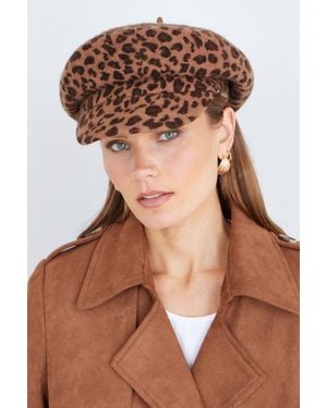 Yumi' Leopard Print Baker Boy Hat - Brown