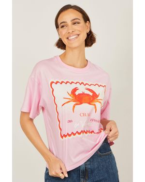 Yumi' Crab Vacation Print T Shirt - Pink