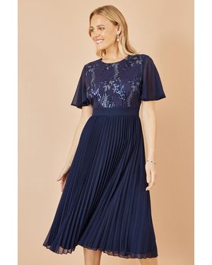 Yumi' Sequin Embellished Panel Pleated Midi Dress - Blue