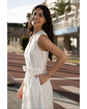Yumi' Flower Broderie Anglaise Cotton Shirt Dress - White