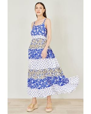 Yumi' And Rayon Patchwork Print Tiered Maxi Dress - White