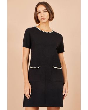 Yumi' Pearl Detail Knitted Tunic - Black