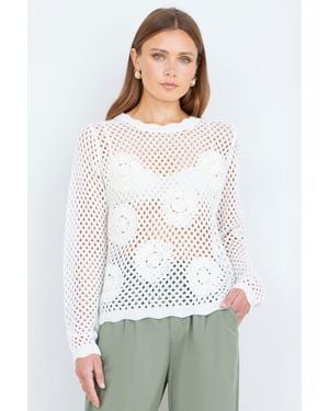 Yumi' Flower Crochet Jumper - White