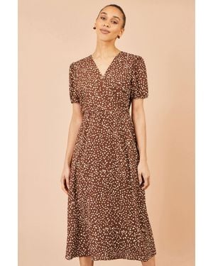 Yumi' Spot Midi Dress With Split Hemline - Natural