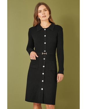 Yumi' Rib Knit Midi Shirt Dress With Snaffle Belt - Green