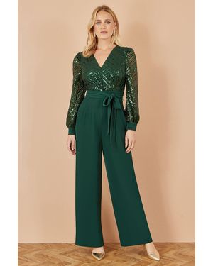 Yumi' Sequin Wrap Over Jumpsuit - Green