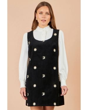 Yumi' Cotton Cosmic Cord Pinafore Dress - Black
