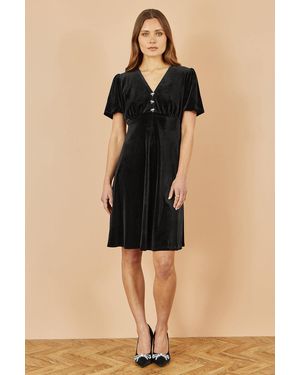 Yumi' Velvet Skater Dress With Dimante Bow Detail - Natural