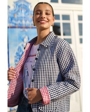 Yumi' Gingham Frill Collar Jacket - Blue