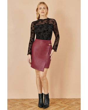 Yumi' Faux Leather Wrap Mini Skirt - Black