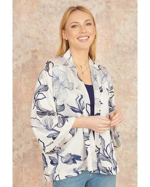 Yumi' Abstract Floral Print Kimono - White