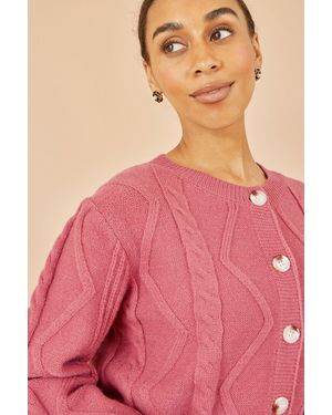 Yumi' Relaxed Fit Cable Cardigan - Pink