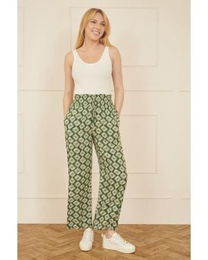 Yumi' Geo Print Relaxed Fit Trousers - Natural