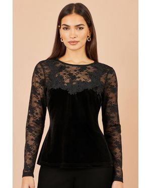 Yumi' Lace Applique Long Sleeve Top - Black