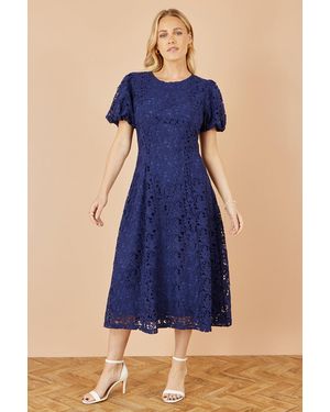 Yumi' Lace Midi Skater Dress - Blue