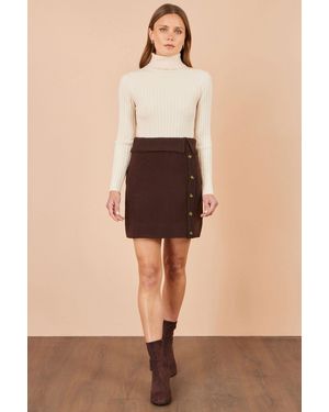 Yumi' Knitted Mini Skirt With Buttons - Natural