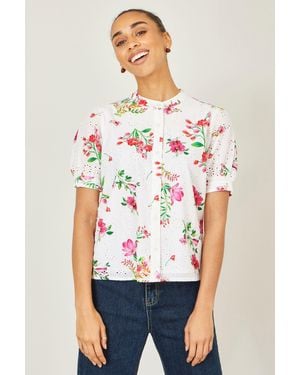 Yumi' Cotton Broderie Anglaise Floral Shirt - White
