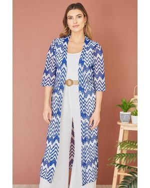 Yumi' Zig Zag Crochet Long Knitted Kimono - Blue