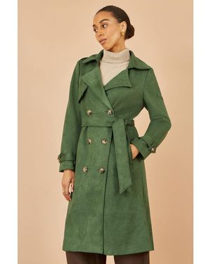 Yumi' Faux Suede Trench Coat - Green