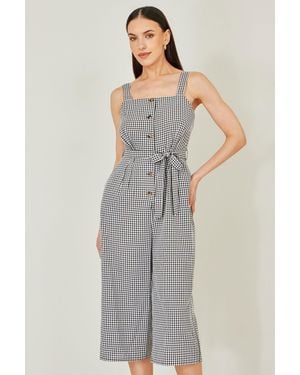 Yumi' Gingham Button Through Jumpsuit - Grey