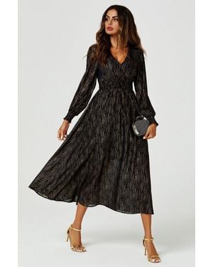 FS Collection Stripe Foil Long Sleeve Maxi Dress - Black